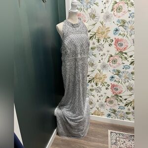 Adrianna Papell Beaded Halter Neck Gown With T-back Detail